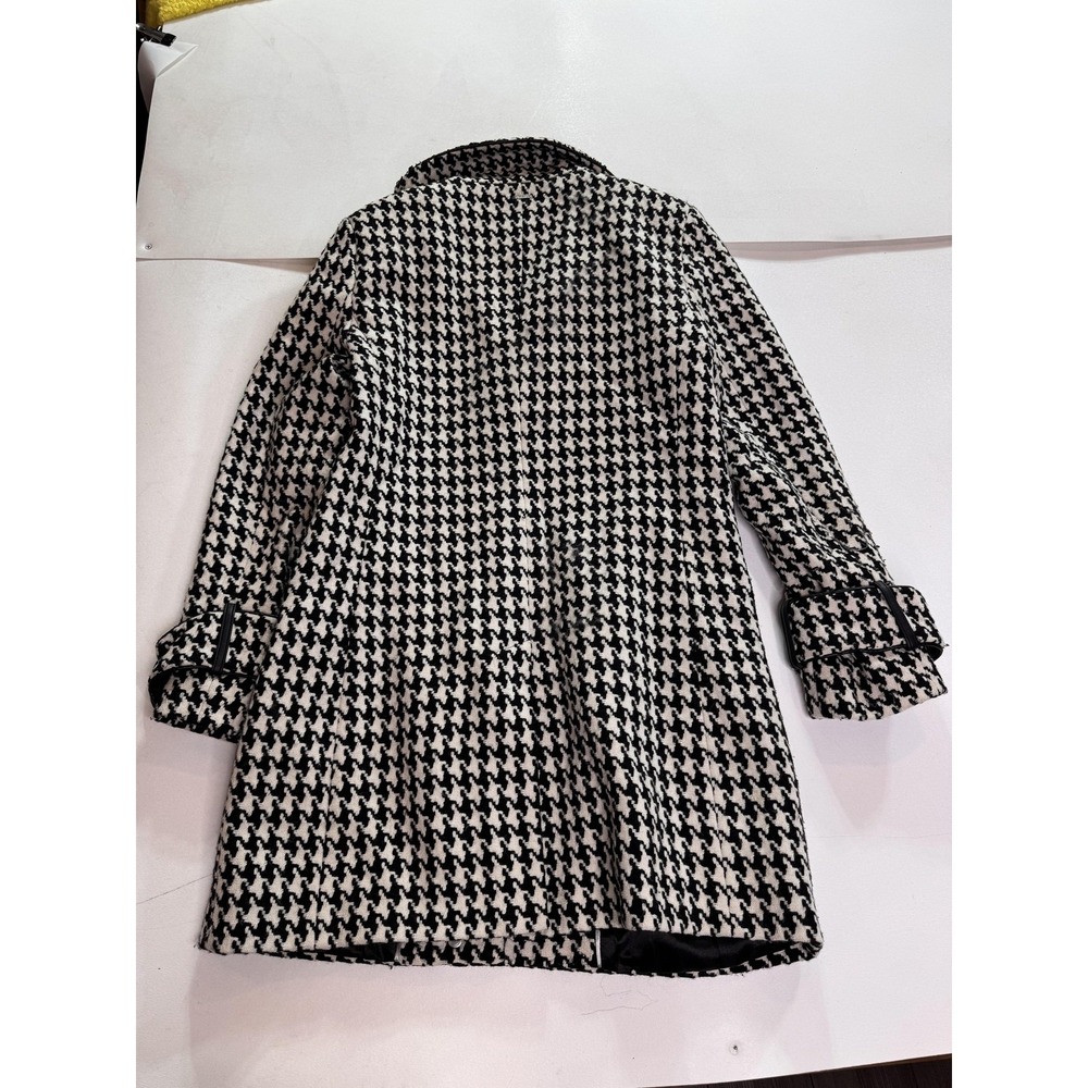Calvin Klein Coat Womens 10 Black White Houndstooth Wool Tweed Zip Pockets - Picture 9 of 10